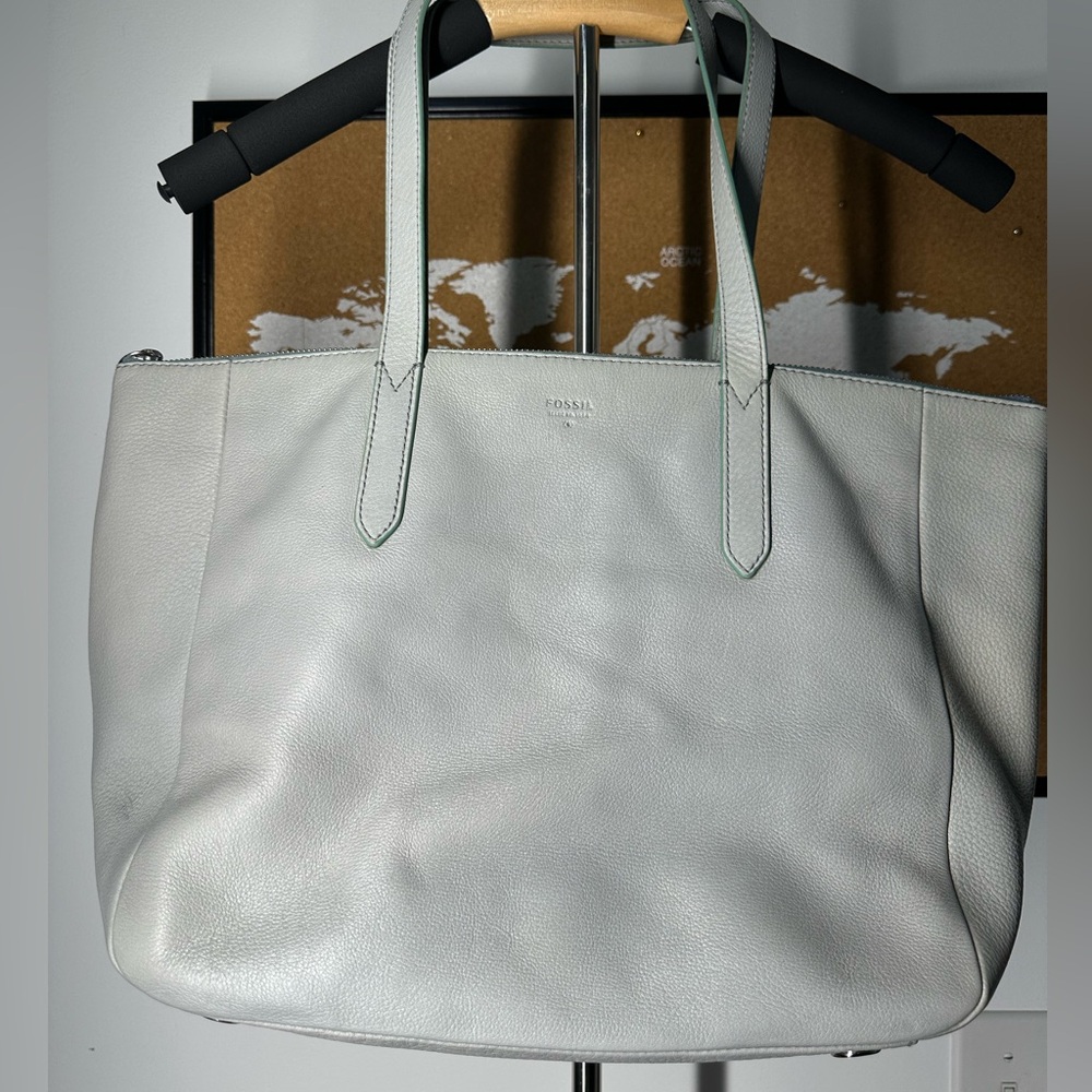 Fossil Gray Large Tote Bag Style Purse Blue Lining! BEAUTIFUL, needs TLC